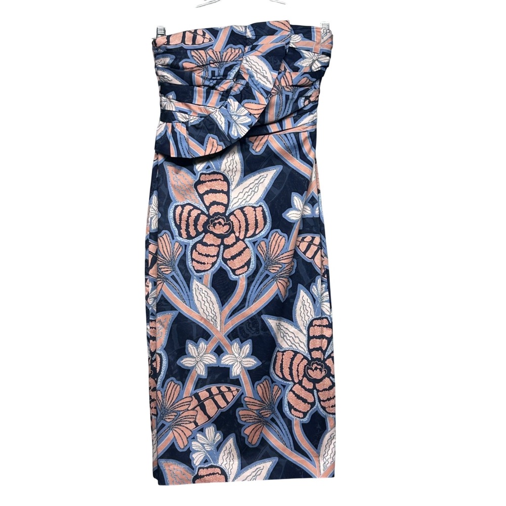 White House Black Market Strapless Floral Ruffle Sheath Dress Women 2 Navy Multi